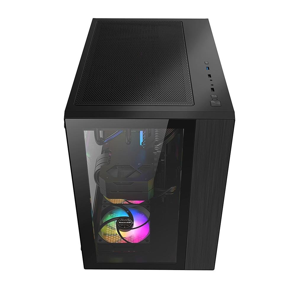 Imagem 4 de 8 do produto Gabinete Gamer Hyrax HGB720, Mid Tower, ATX, Frontal e Lateral Em Vidro Temperado, Sem FANs, Preto