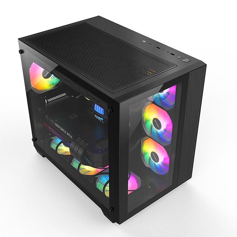Imagem 2 de 8 do produto Gabinete Gamer Hyrax HGB720, Mid Tower, ATX, Frontal e Lateral Em Vidro Temperado, Sem FANs, Preto