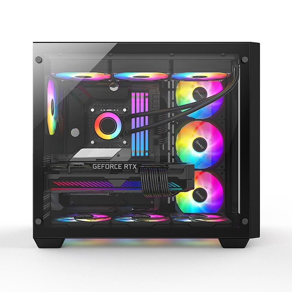 Imagem 3 de 8 do produto Gabinete Gamer Hyrax HGB720, Mid Tower, ATX, Frontal e Lateral Em Vidro Temperado, Sem FANs, Preto