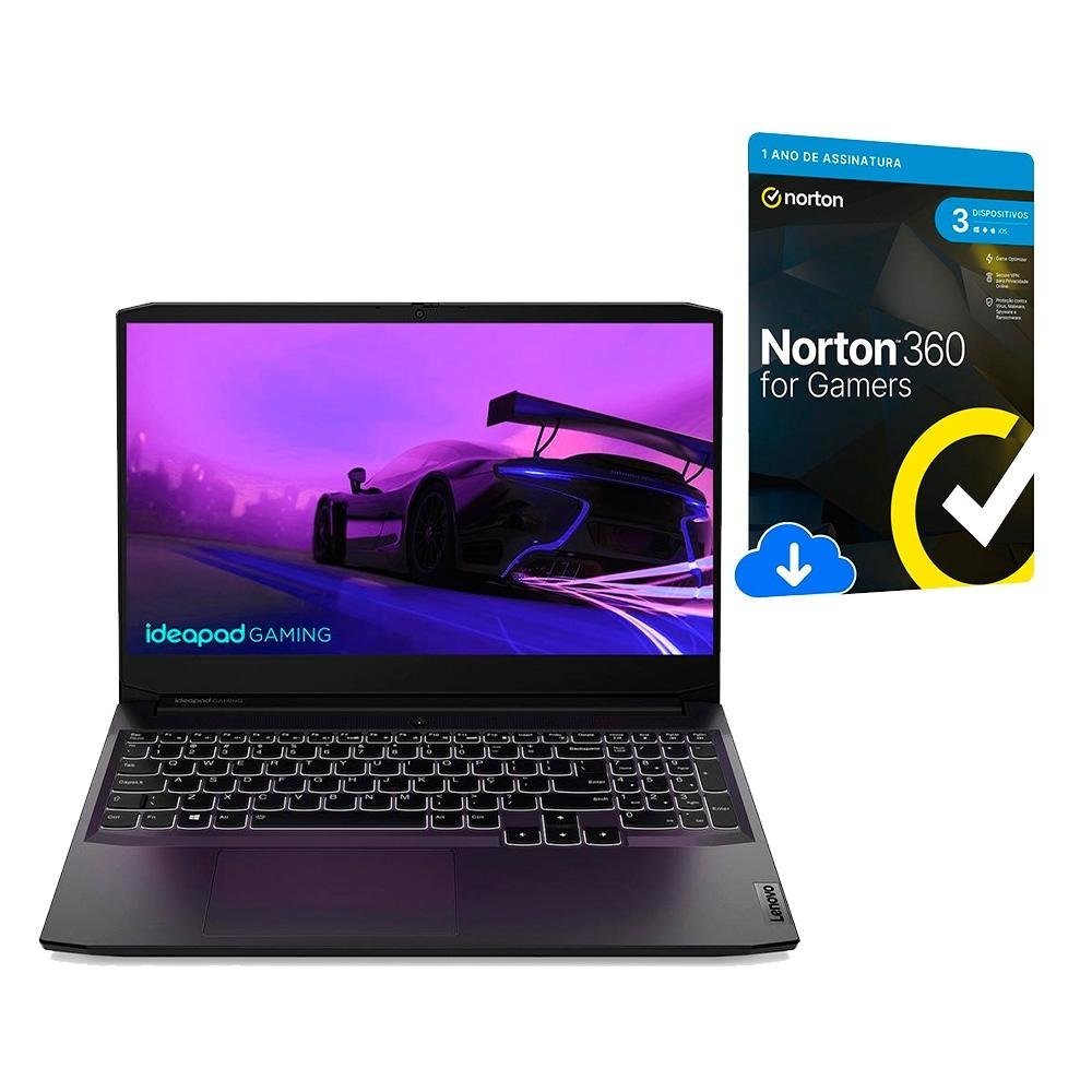 Kit Notebook Gamer Lenovo 3i, i5 GeForce GTX 1650, 8GB RAM, SSD 512GB, 15.6 Full HD, Windows 11 + Norton 360 for Gamers - 3 Dispositivos, 1 ano