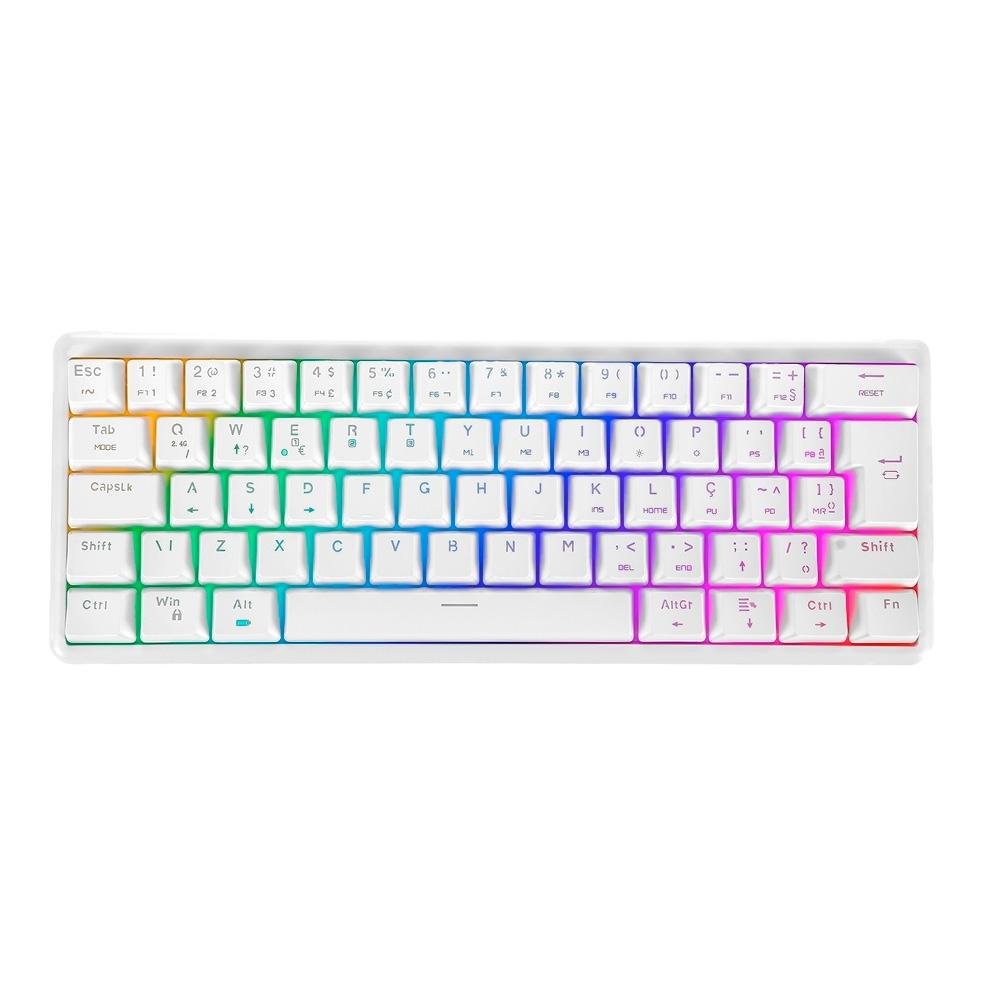 Teclado Sem Fio Gamer Motospeed, RGB, Wireless e Bluetooth, Switch Red, US, Branco - SK66 Teclado Sem Fio Gamer Motospeed, RGB, Wireless e Bluetooth, Switch Red, US, Branco - SK66