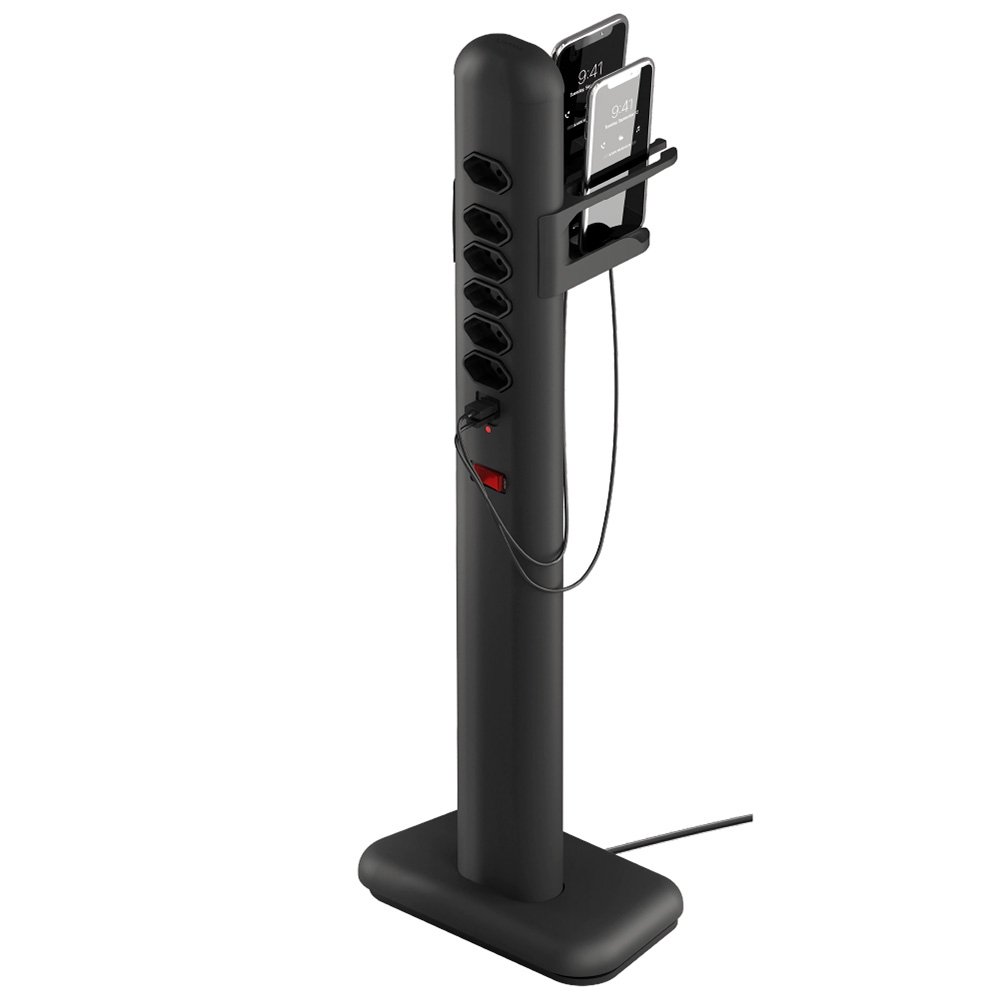 Extensão Elétrica Octoo Totem Easy Plug, 6 Tomadas, 1 USB, 1 USB-C, Suporte para Smartphone, Preto, Bivolt - 9757