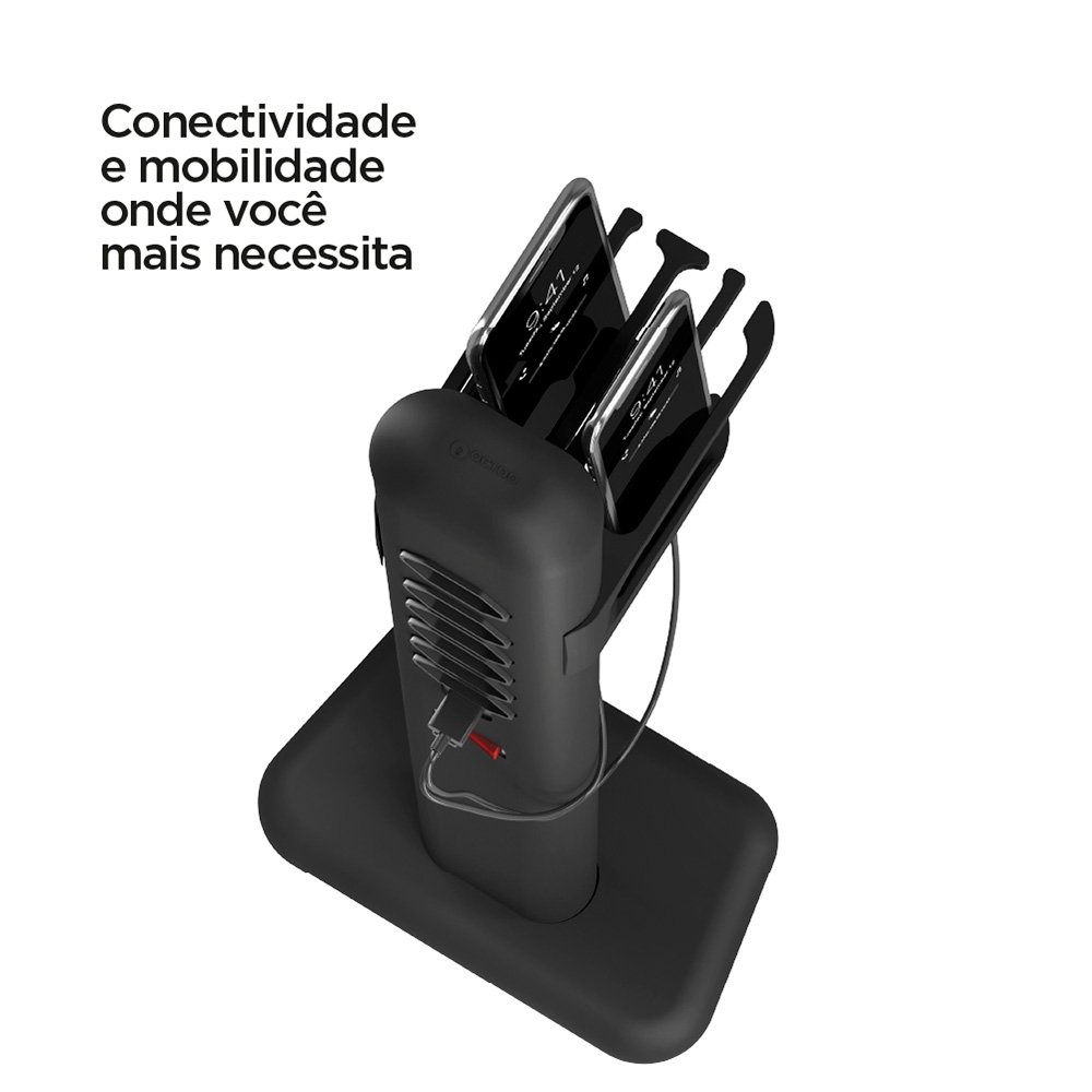Extensão Elétrica Octoo Totem Easy Plug, 6 Tomadas, 1 USB, 1 USB-C, Suporte para Smartphone, Preto, Bivolt - 9757