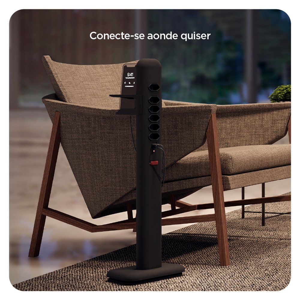 Extensão Elétrica Octoo Totem Easy Plug, 6 Tomadas, 1 USB, 1 USB-C, Suporte para Smartphone, Preto, Bivolt - 9757