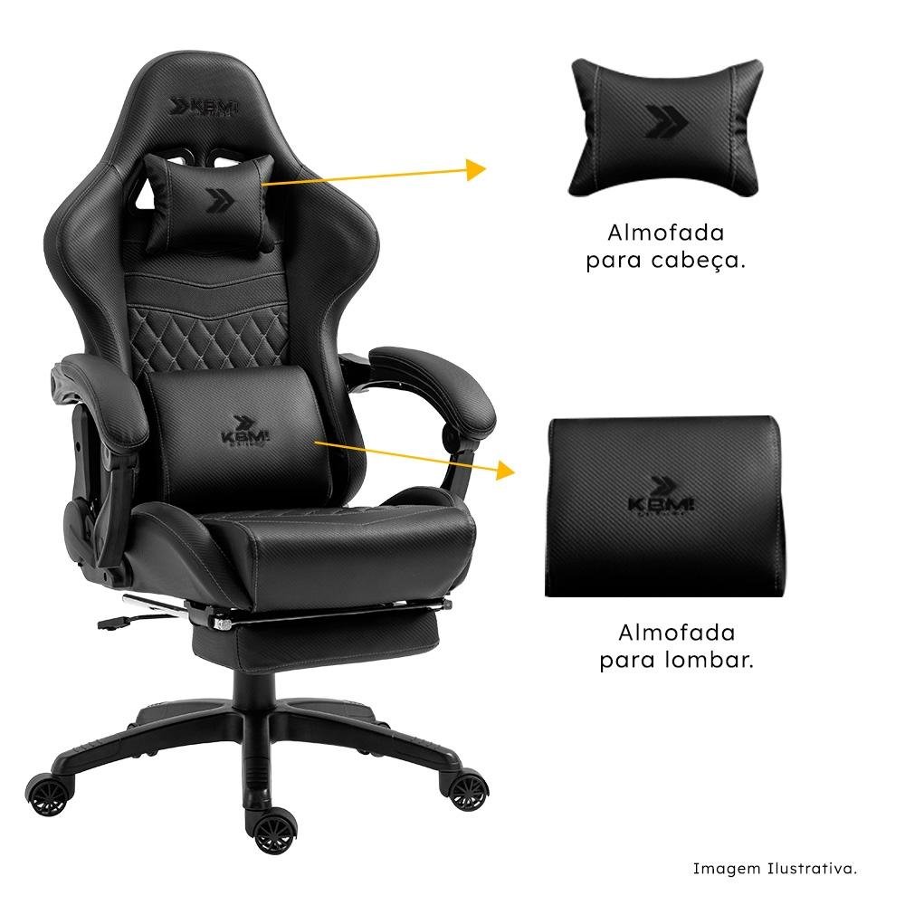Cadeira Gamer KBM! GAMING Tempest CG600, Preta, Com Almofadas, Descanso Para Pernas Retrátil, Reclinável - KGCG600PT