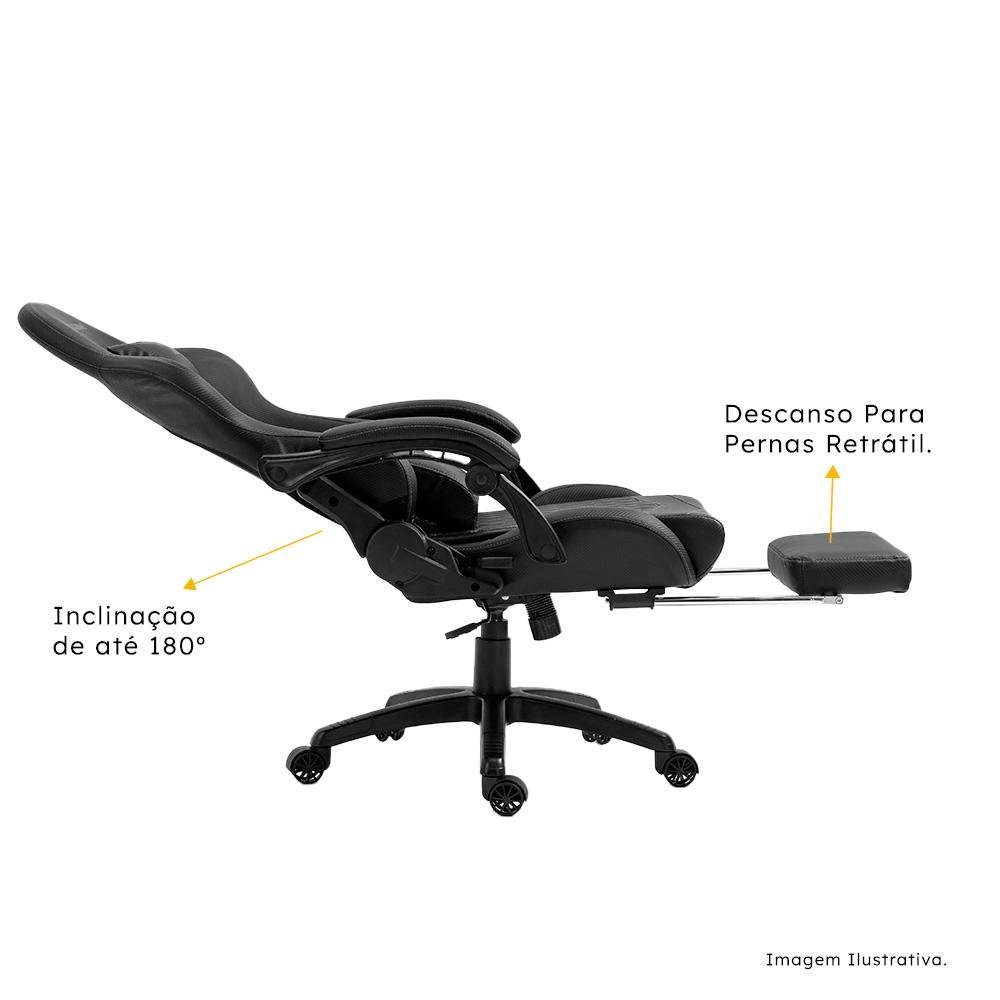 Cadeira Gamer KBM! GAMING Tempest CG600, Preta, Com Almofadas, Descanso Para Pernas Retrátil, Reclinável - KGCG600PT