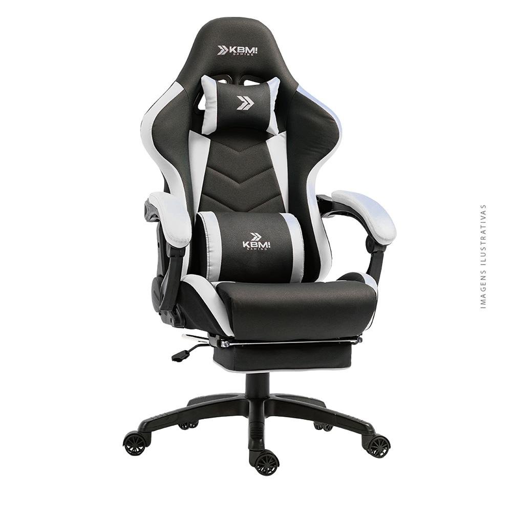 Imagem 2 de 4 do produto Cadeira Gamer KBM! GAMING Tempest CG500, Preta e Branco, Com Almofadas, Descanso Para Pernas Retrátil, Reclinável - KGCG500PTBR