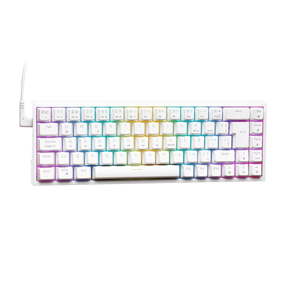 Teclado Mecânico Gamer Balão.info Gaming TG700, Branco, 65% e ABNT2, RGB, Switch Gateron Red - KGTG700BRVR