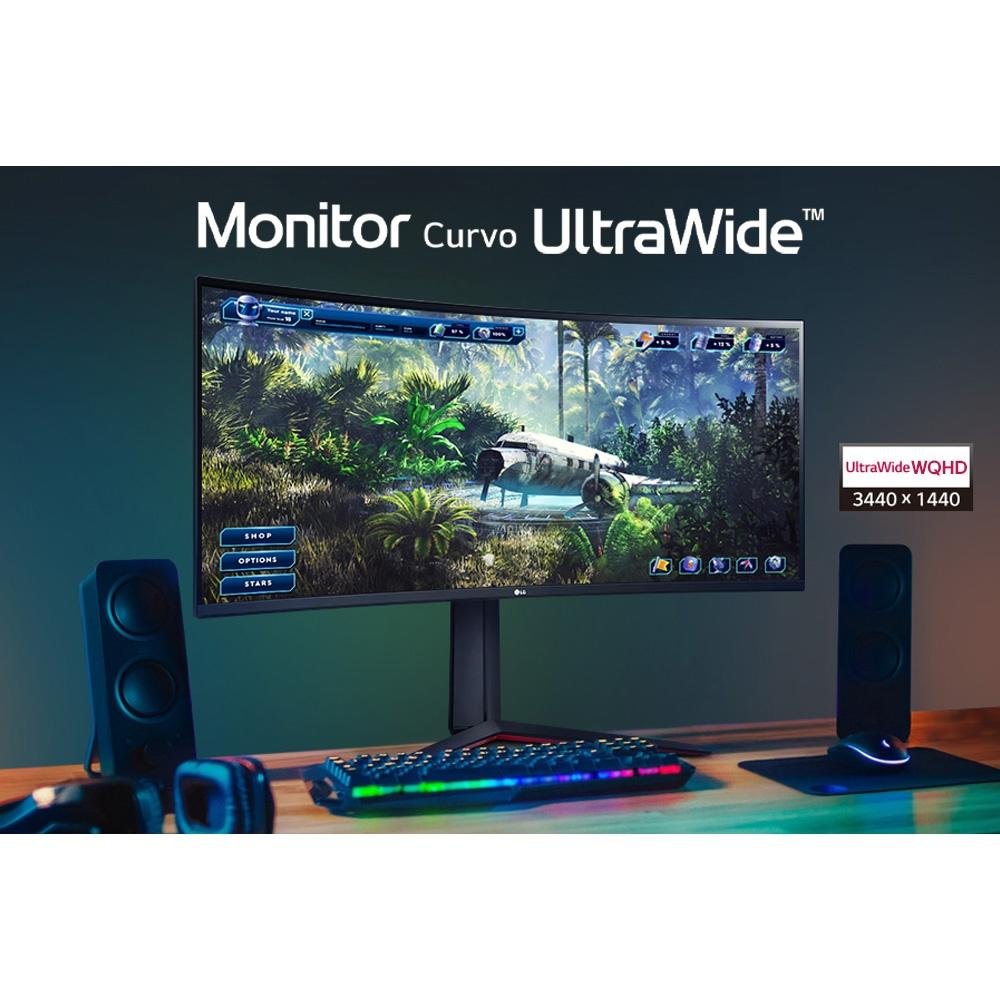 Monitor Gamer Curvo LG UltraGear 34", 2K WQHD, UltraWide, 160Hz, 1ms, FreeSync Premium, HDR10, Som Integrado - 34GP63A-B