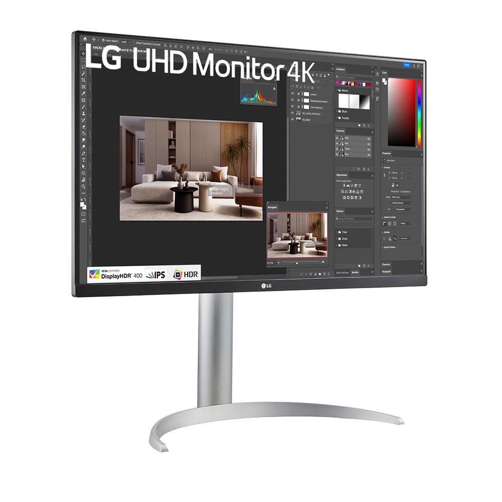 Imagem 12 de 17 do produto Monitor Profissional LG 27", 4K, 60Hz, 5ms, IPS, FreeSync, HDR400, Altura Ajustável - 27UP650-W