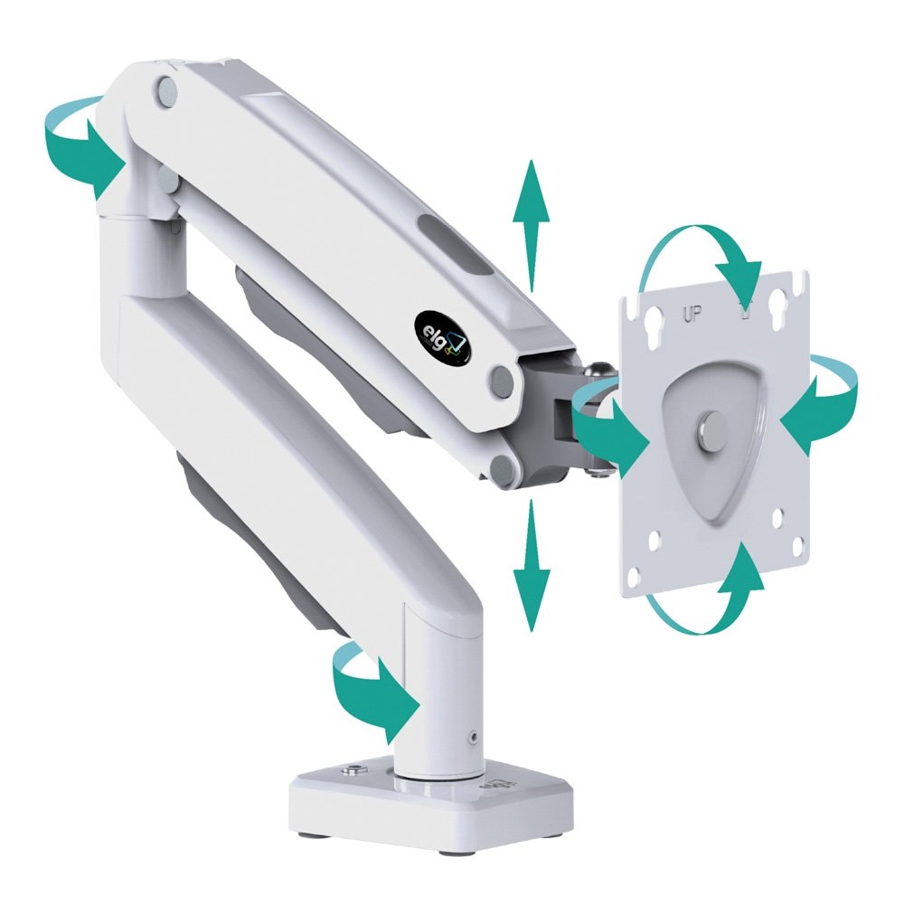 Imagem 3 de 12 do produto Suporte de Mesa Articulado para Monitor de 17" a 35" ELG, com Pistão a Gás, Branco - F80W