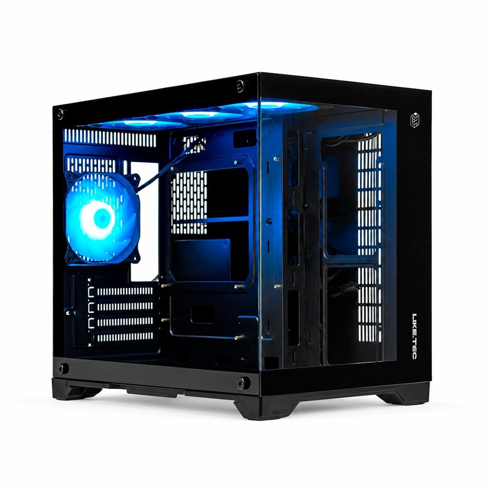 Imagem 6 de 11 do produto Gabinete Gamer Liketec MAD Rock Black, Mini Tower, M-ATX, Frente e Lateral em Vidro, 4 Ventoinhas, Preto - LC-CB3X2-MADROCK-2041