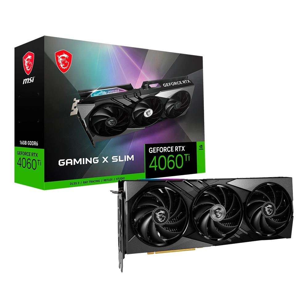 Placa de Vídeo RTX 4060 TI Gaming X Slim MSI NVIDIA GeForce, 16G, DLSS3, Ray Tracing, G-Sync Placa de Vídeo RTX 4060 TI Gaming X Slim MSI NVIDIA GeForce, 16G, DLSS3, Ray Tracing, G-Sync