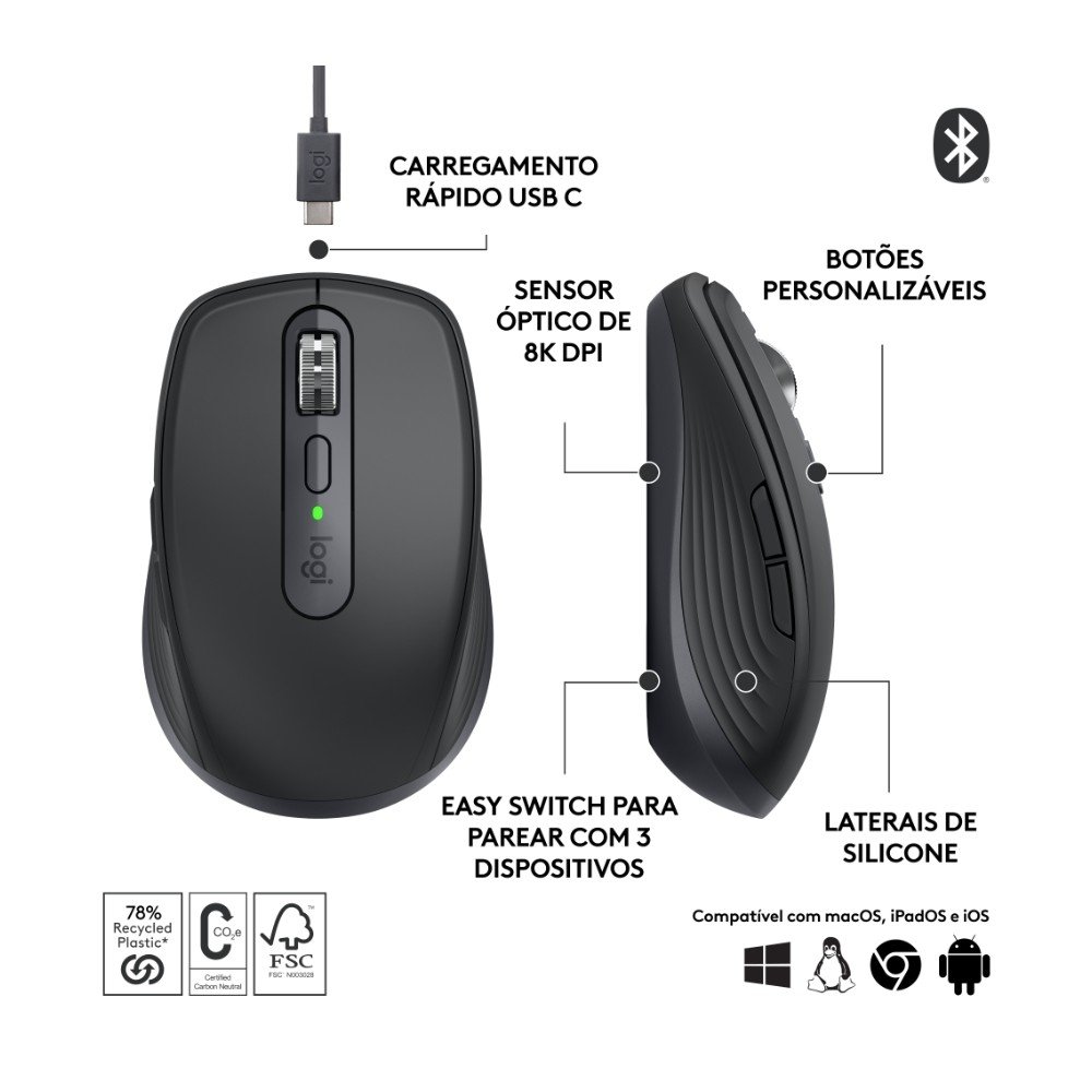 Mouse Logitech MX Anywhere 3S Grafite | KaBuM!