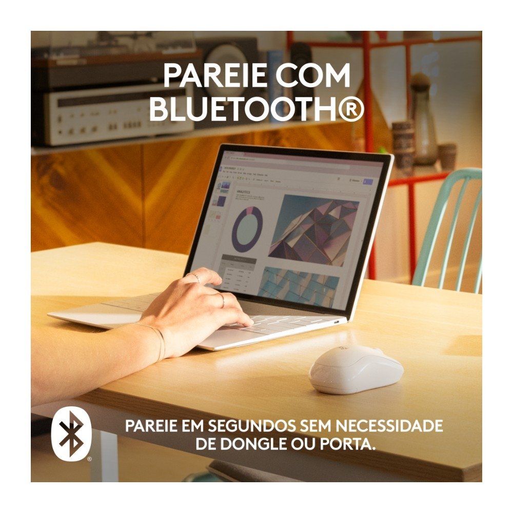 Imagem 2 de 8 do produto Mouse Sem Fio Logitech M240, Bluetooth, Clique Silencioso, Design Ambidestro Compacto, Branco - 910-007116