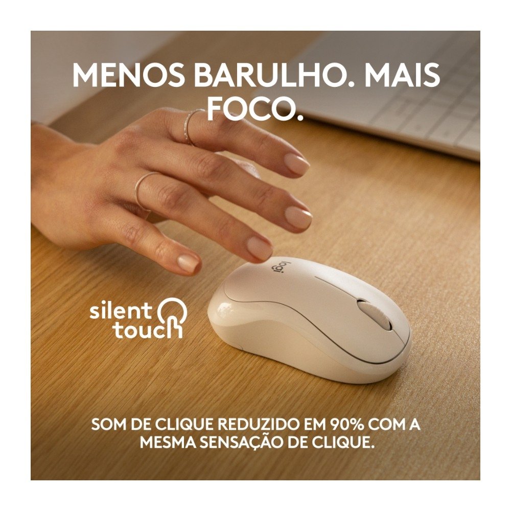 Imagem 3 de 8 do produto Mouse Sem Fio Logitech M240, Bluetooth, Clique Silencioso, Design Ambidestro Compacto, Branco - 910-007116