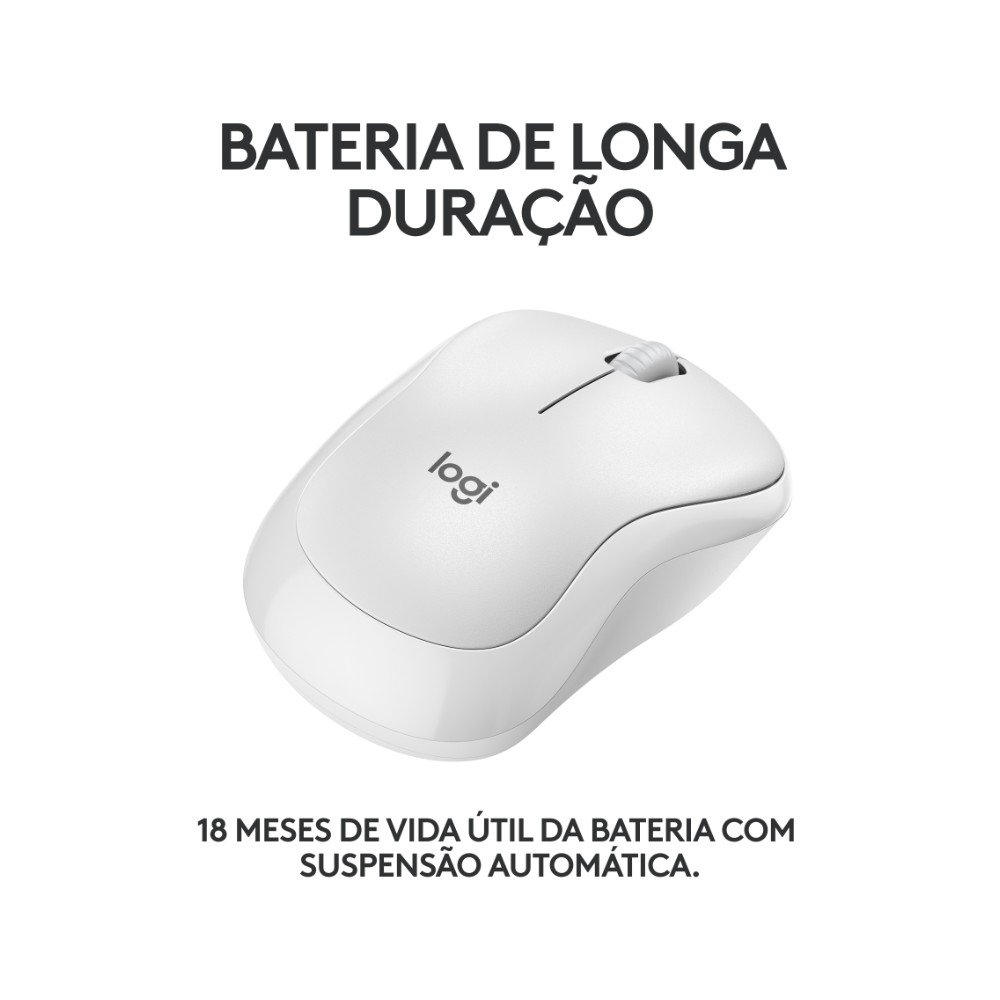 Imagem 4 de 8 do produto Mouse Sem Fio Logitech M240, Bluetooth, Clique Silencioso, Design Ambidestro Compacto, Branco - 910-007116