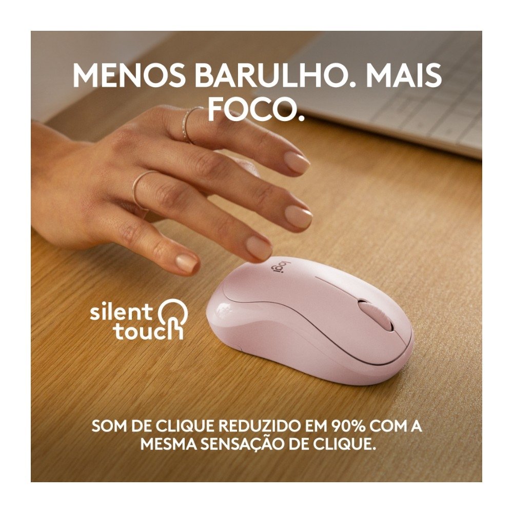 Mouse Sem Fio Logitech M240, Bluetooth, Clique Silencioso, Design Ambidestro Compacto, Rosa - 910-007117 - view 3