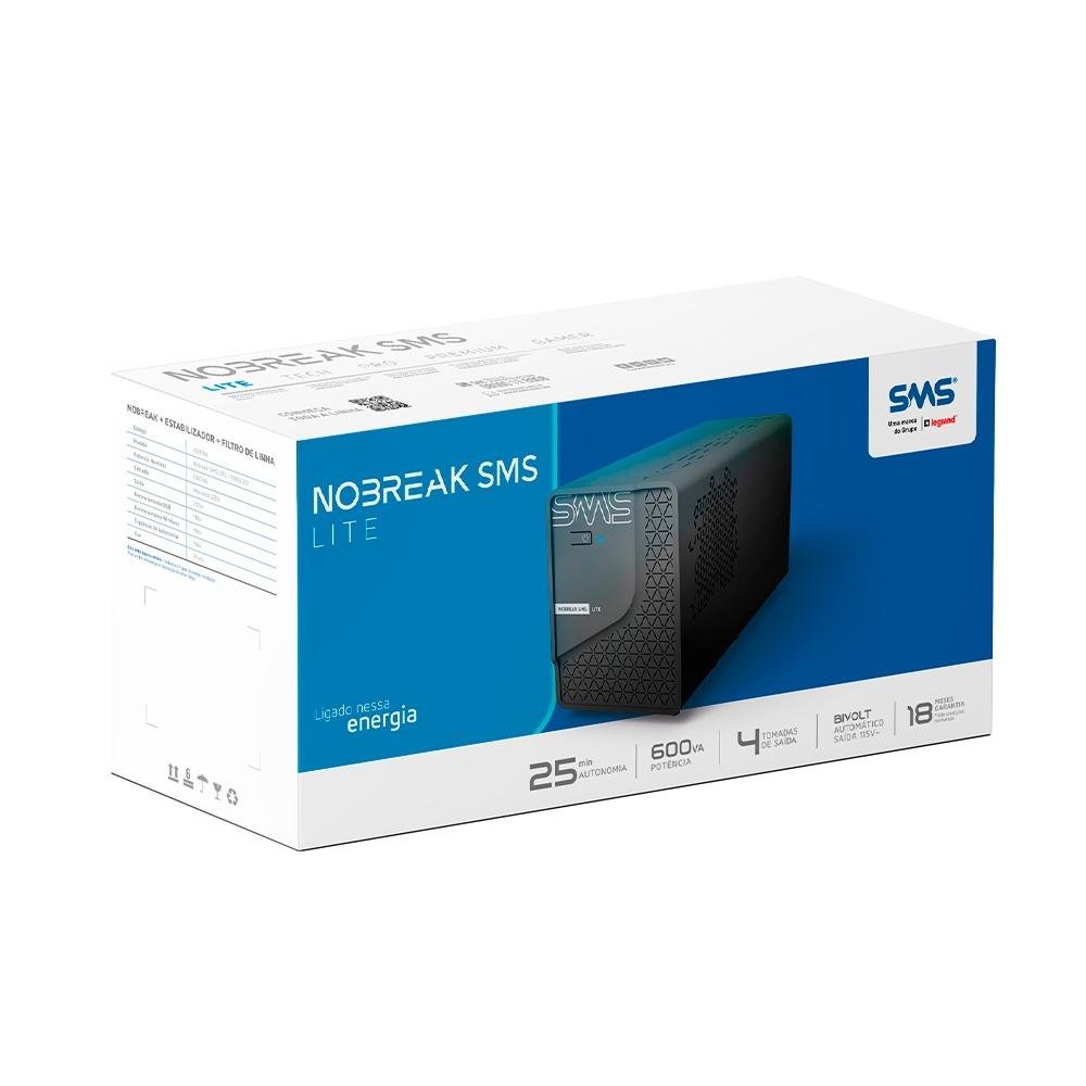 Nobreak SMS Lite, 600VA, 4 Tomadas, Entrada Bivolt e Saida 115V - ( Balão.info - foto 4