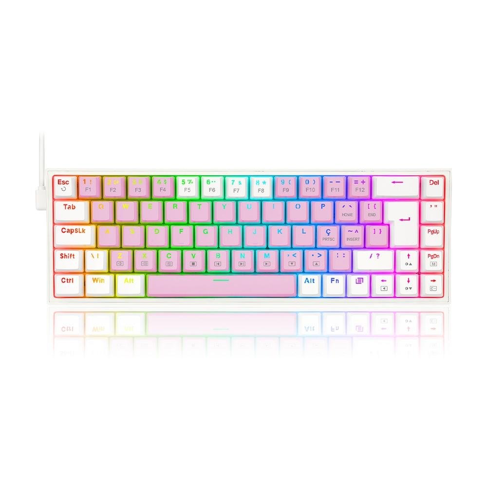 Teclado Mecânico Gamer Redragon Castor, RGB, Switch Blue, ABNT2, Rosa e Branco - K631PW-RGB (PT-BLUE) Teclado Mecânico Gamer Redragon Castor, RGB, Switch Blue, ABNT2, Rosa e Branco - K631PW-RGB (PT-BLUE)