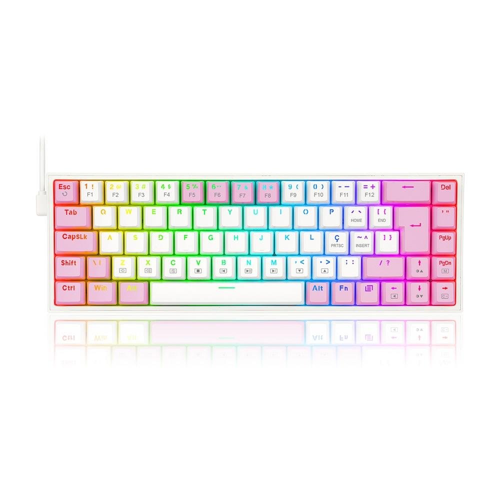 Teclado Mecânico Gamer Redragon Castor, RGB, Switch Blue, ABNT2, Branco e Rosa - K631WP-RGB (PT-BLUE) Teclado Mecânico Gamer Redragon Castor, RGB, Switch Blue, ABNT2, Branco e Rosa - K631WP-RGB (PT-BLUE)