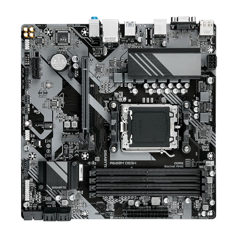 Imagem 3 de 5 do produto Placa-Mãe Gigabyte A620M DS3H, AMD AM5, mATX, DDR5, RGB, Preto - A620M DS3H