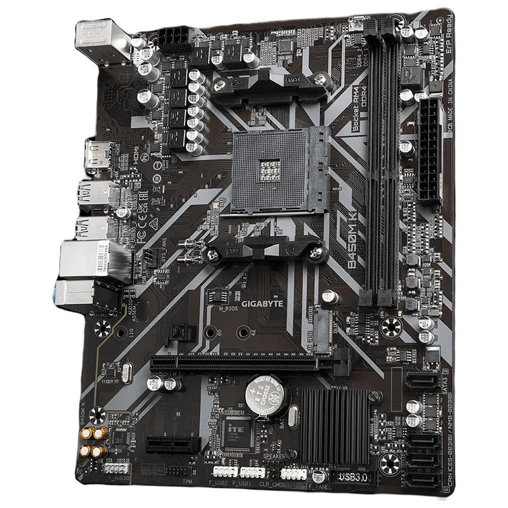 Placa-Mãe Gigabyte B450M K, AMD AM4, mATX, DDR4, Preto - B450M K Placa-Mãe Gigabyte B450M K, AMD AM4, mATX, DDR4, Preto - B450M K