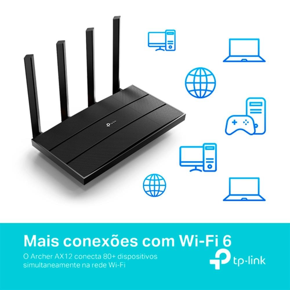 Roteador TP-Link Archer AX12 AX1500 Wi-Fi, 1201Mbps, Dual Band, 4 Antenas - Archer AX12(BR) - view 3