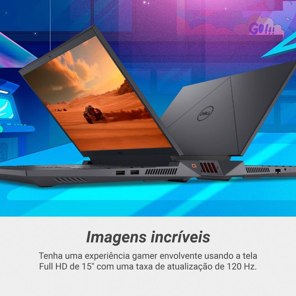 Notebook Gamer Dell G15 Intel Core i5-13450HX, 16GB RAM, GeForce RTX 4050 6GB, SSD 512GB, 15.6 Full HD 120Hz, Windows 11, Preto - G15-i1300-A40P Notebook Gamer Dell G15 Intel Core i5-13450HX, 16GB RAM, GeForce RTX 4050 6GB, SSD 512GB, 15.6 Full HD 120Hz, Windows 11, Preto - G15-i1300-A40P