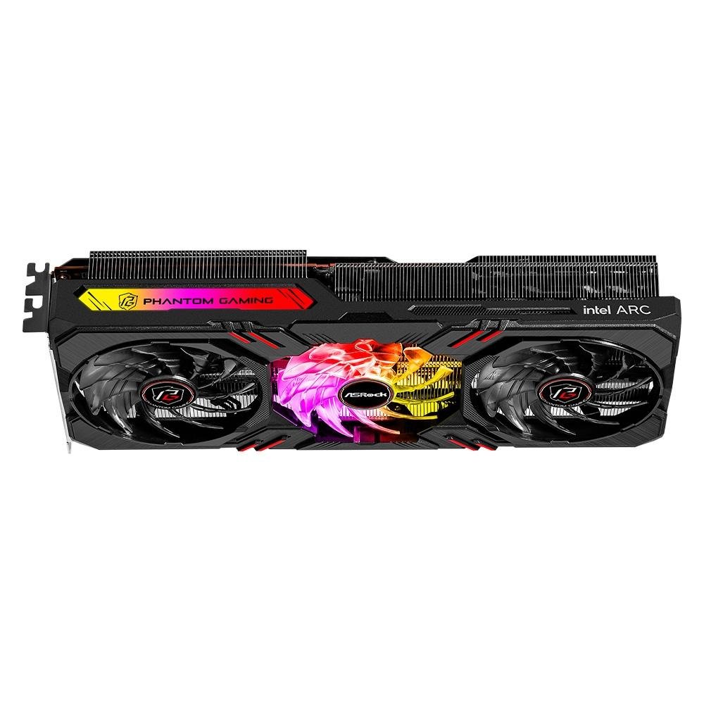 Placa de Vídeo Intel Arc A770 Phantom Gaming AsRock, 16GB, GDDR6, RGB, Polychrome SYNC - 90-GA4KZZ-00UANF Placa de Vídeo Intel Arc A770 Phantom Gaming AsRock, 16GB, GDDR6, RGB, Polychrome SYNC - 90-GA4KZZ-00UANF