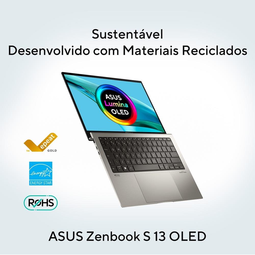 Notebook ASUS Zenbook S 13 OLED, Intel Core I7-1355U EVO, 16GB RAM, SSD 1 TB, 13.3" OLED 2,8K, Win 11, Cinza - UX5304VA-NQ271W Notebook ASUS Zenbook S 13 OLED, Intel Core I7-1355U EVO, 16GB RAM, SSD 1 TB, 13.3" OLED 2,8K, Win 11, Cinza - UX5304VA-NQ271W