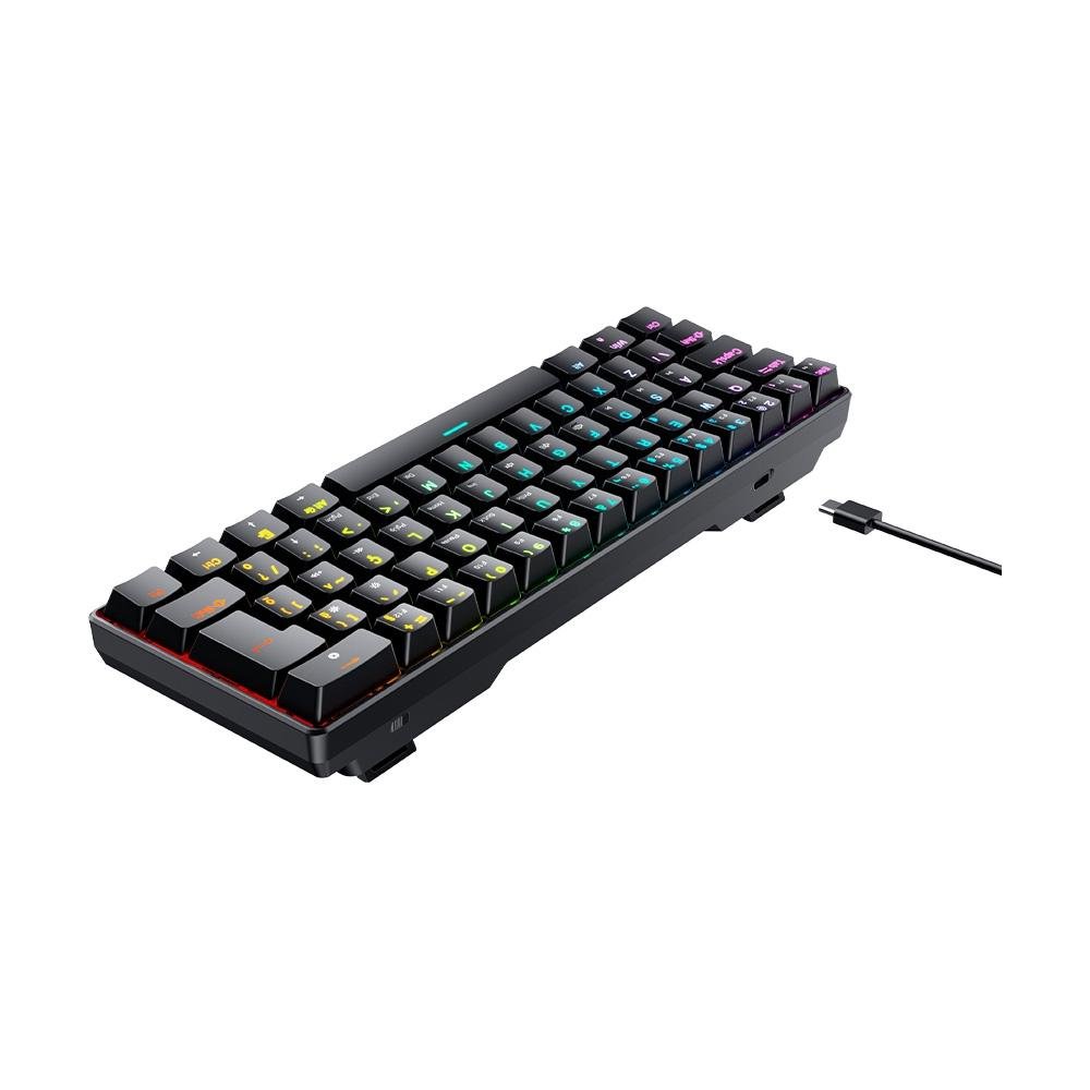 Imagem 3 de 5 do produto Teclado Mecânico Gamer Hyrax Thunder HCK61, RGB, USB-C, Switch Blue, 100% anti-ghosting, ABNT2, Preto - HCK61B-BLUE-RGB