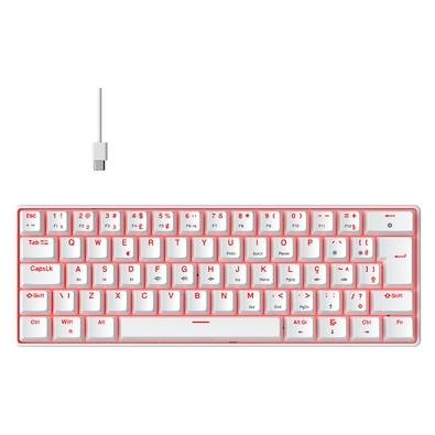 Teclado Mecânico Gamer Hyrax Thunder HCK61, LED Vermelho, Switch Blue, 100% anti-ghosting, ABNT2, Branco - HCK61W-BLUE-LED
