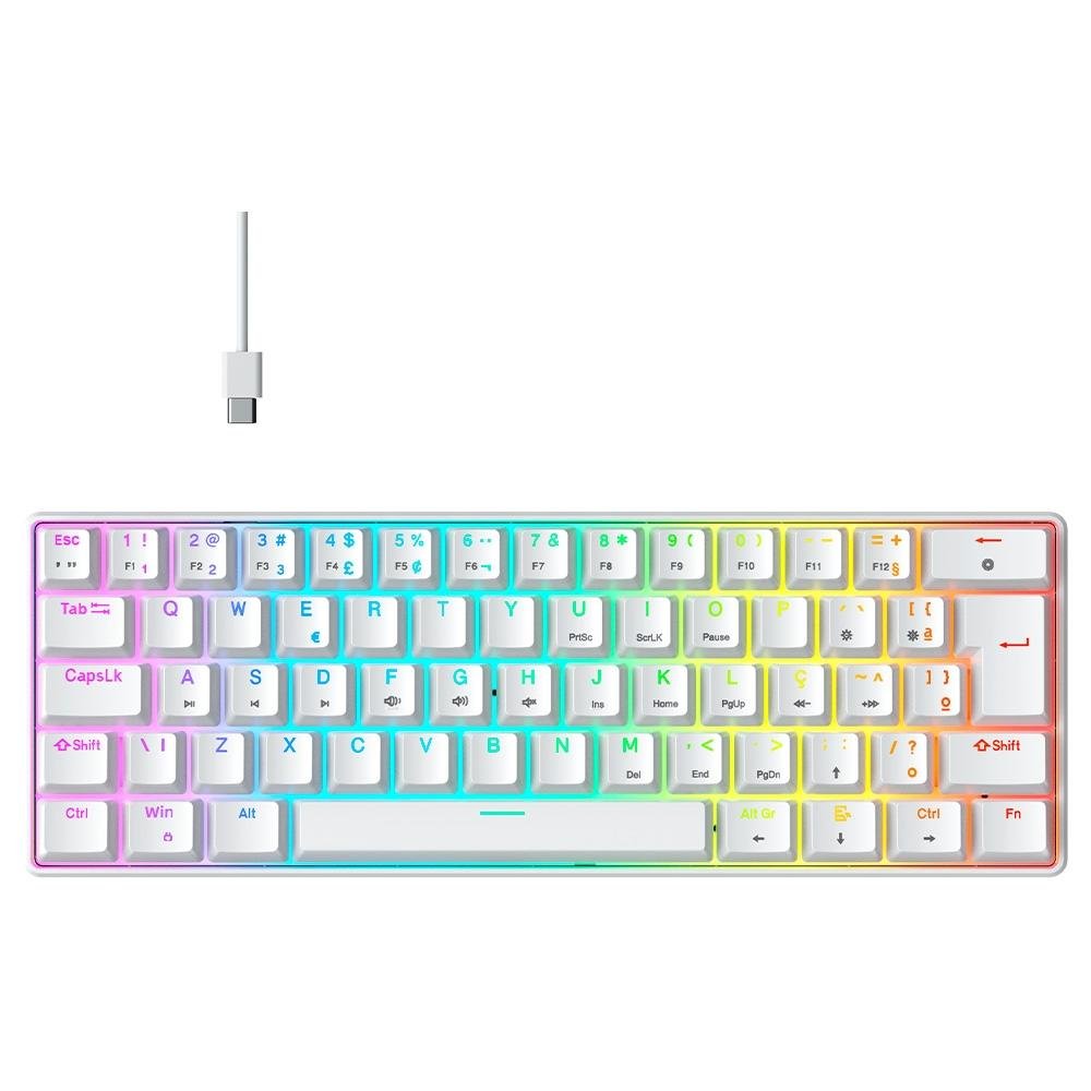 Teclado Mecânico Gamer Hyrax Thunder HCK61, RGB, Switch Blue, 100% anti-ghosting, ABNT2, Branco - HCK61W-BLUE-RGB Teclado Mecânico Gamer Hyrax Thunder HCK61, RGB, Switch Blue, 100% anti-ghosting, ABNT2, Branco - HCK61W-BLUE-RGB
