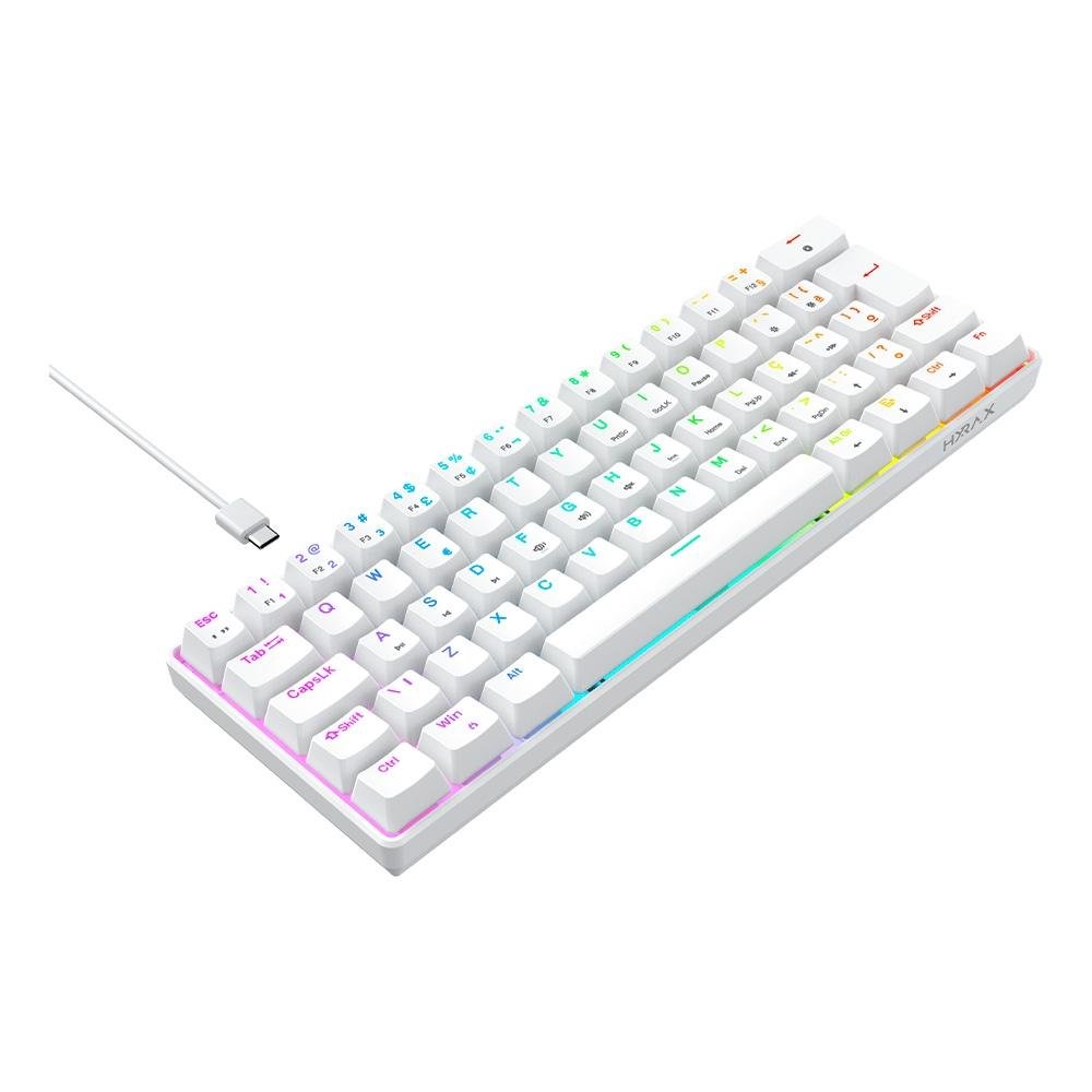 Teclado Mecânico Gamer Hyrax Thunder HCK61, RGB, Switch Blue, 100% anti-ghosting, ABNT2, Branco - HCK61W-BLUE-RGB Teclado Mecânico Gamer Hyrax Thunder HCK61, RGB, Switch Blue, 100% anti-ghosting, ABNT2, Branco - HCK61W-BLUE-RGB