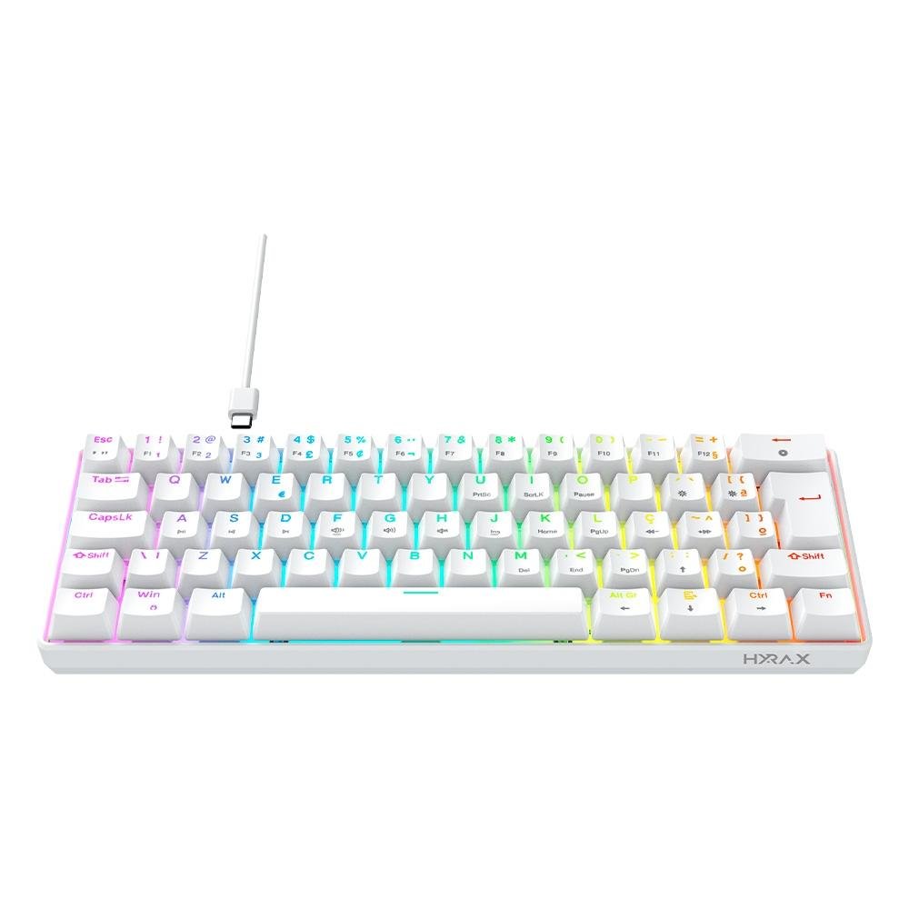 Teclado Mecânico Gamer Hyrax Thunder HCK61, RGB, Switch Blue, 100% anti-ghosting, ABNT2, Branco - HCK61W-BLUE-RGB Teclado Mecânico Gamer Hyrax Thunder HCK61, RGB, Switch Blue, 100% anti-ghosting, ABNT2, Branco - HCK61W-BLUE-RGB