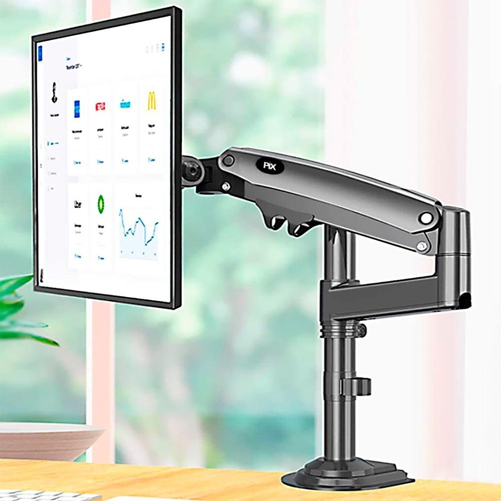 Imagem 7 de 7 do produto Suporte de Mesa Ajustavel com Pistao a Gas Para Monitor PIX, 17" à 35", Preto - PX-H80