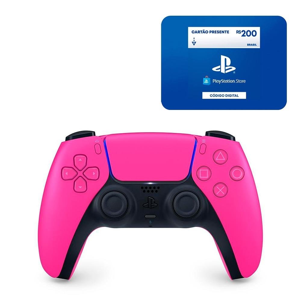 Controle Sony DualSense PS5, Sem Fio, Nova Pink + Gift Card PlayStation Store R$200 - Cartão Presente Digital [Exclusivo Brasil]