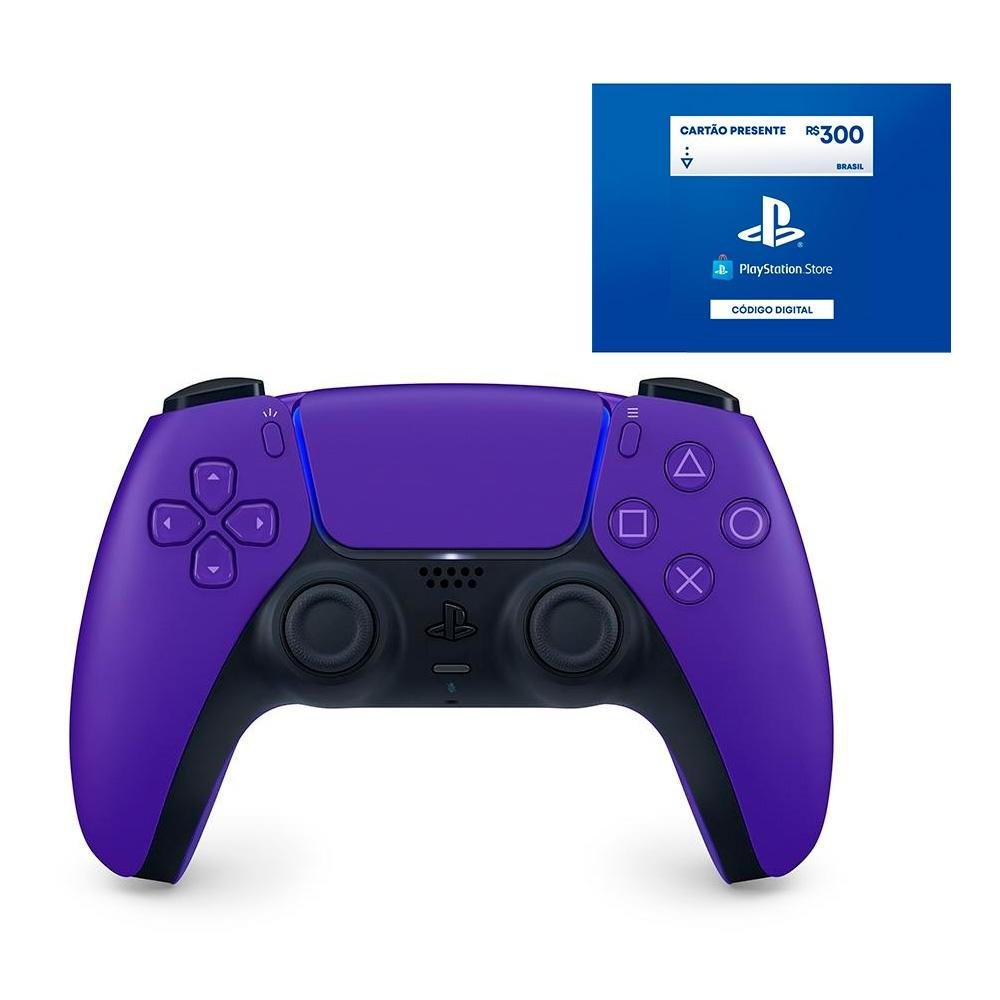 Controle Sony DualSense PS5, Sem Fio , Galactic Purple + Gift Card PlayStation Store R$300 - Cartão Presente Digital [Exclusivo Brasil]