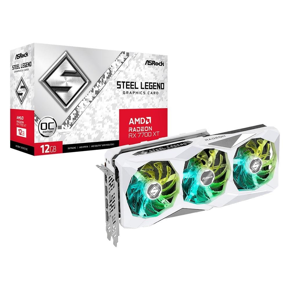 Placa de Vídeo RX 7700 XT Steel Legend 12G OC ASRock AMD Radeon, 12GB, GDDR6,AMD RDNA 3, Ray Tracing - 90-GA4PZZ-00UANF Placa de Vídeo RX 7700 XT Steel Legend 12G OC ASRock AMD Radeon, 12GB, GDDR6,AMD RDNA 3, Ray Tracing - 90-GA4PZZ-00UANF