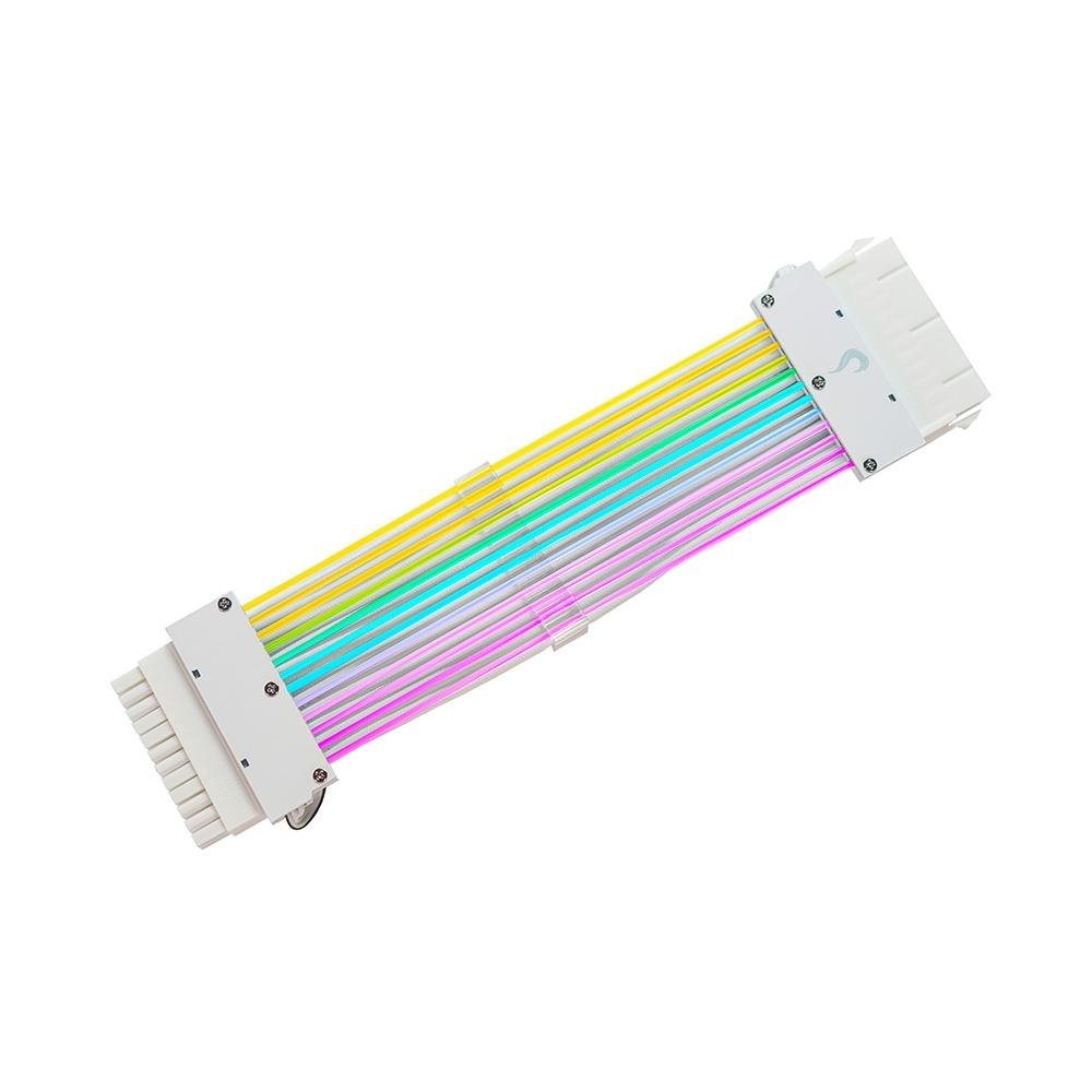 Cabo Extensor de Fonte Sleeved Rise Mode Aura, 24p ATX, ARGB, Branco - RM-SL-FW-ARGB
