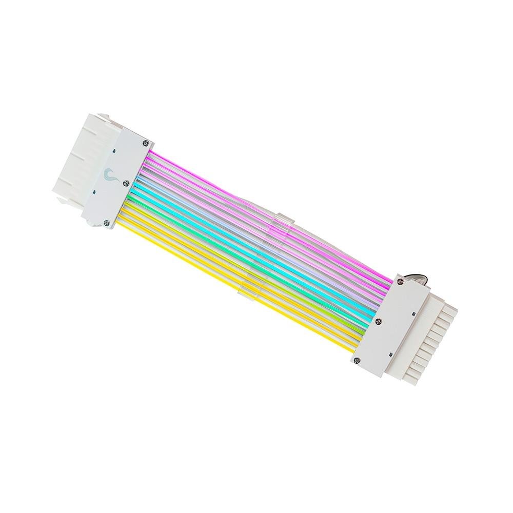 Imagem 2 de 4 do produto Cabo Extensor de Fonte Sleeved Rise Mode Aura, 24p ATX, ARGB, Branco - RM-SL-FW-ARGB