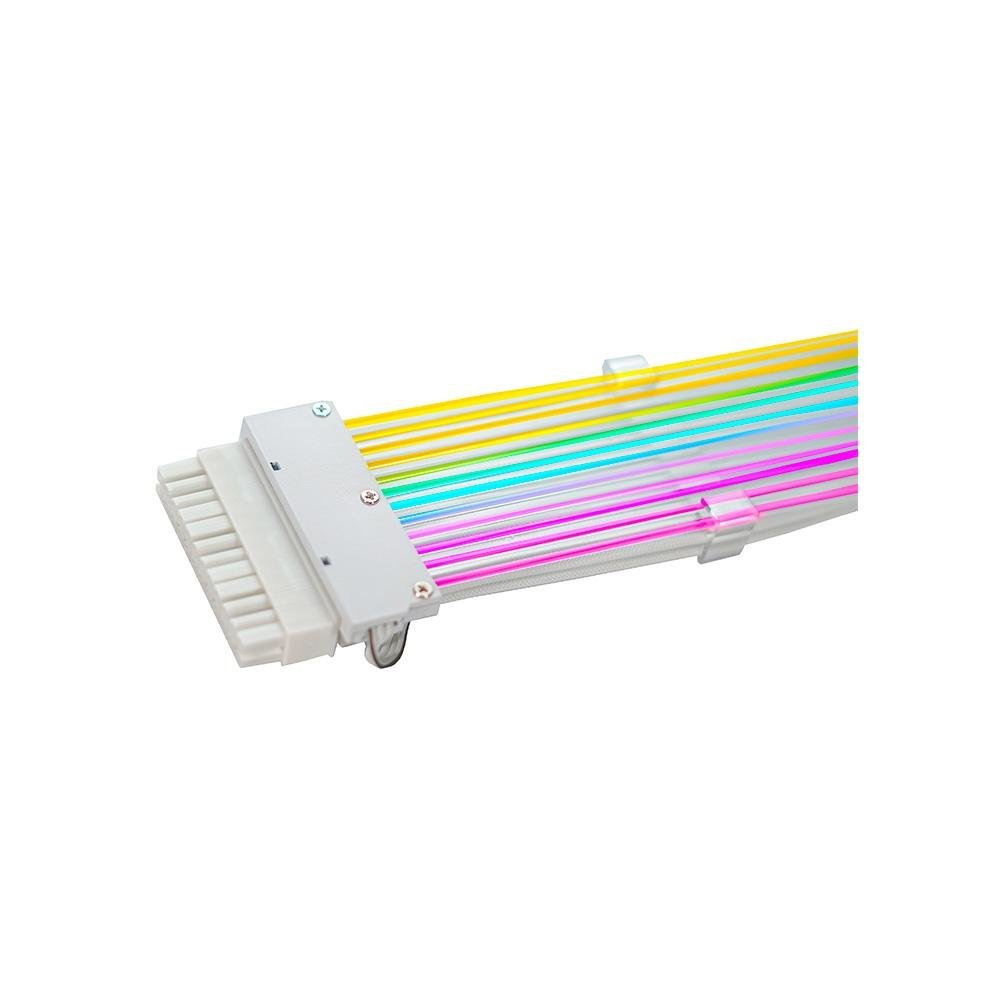 Imagem 4 de 4 do produto Cabo Extensor de Fonte Sleeved Rise Mode Aura, 24p ATX, ARGB, Branco - RM-SL-FW-ARGB