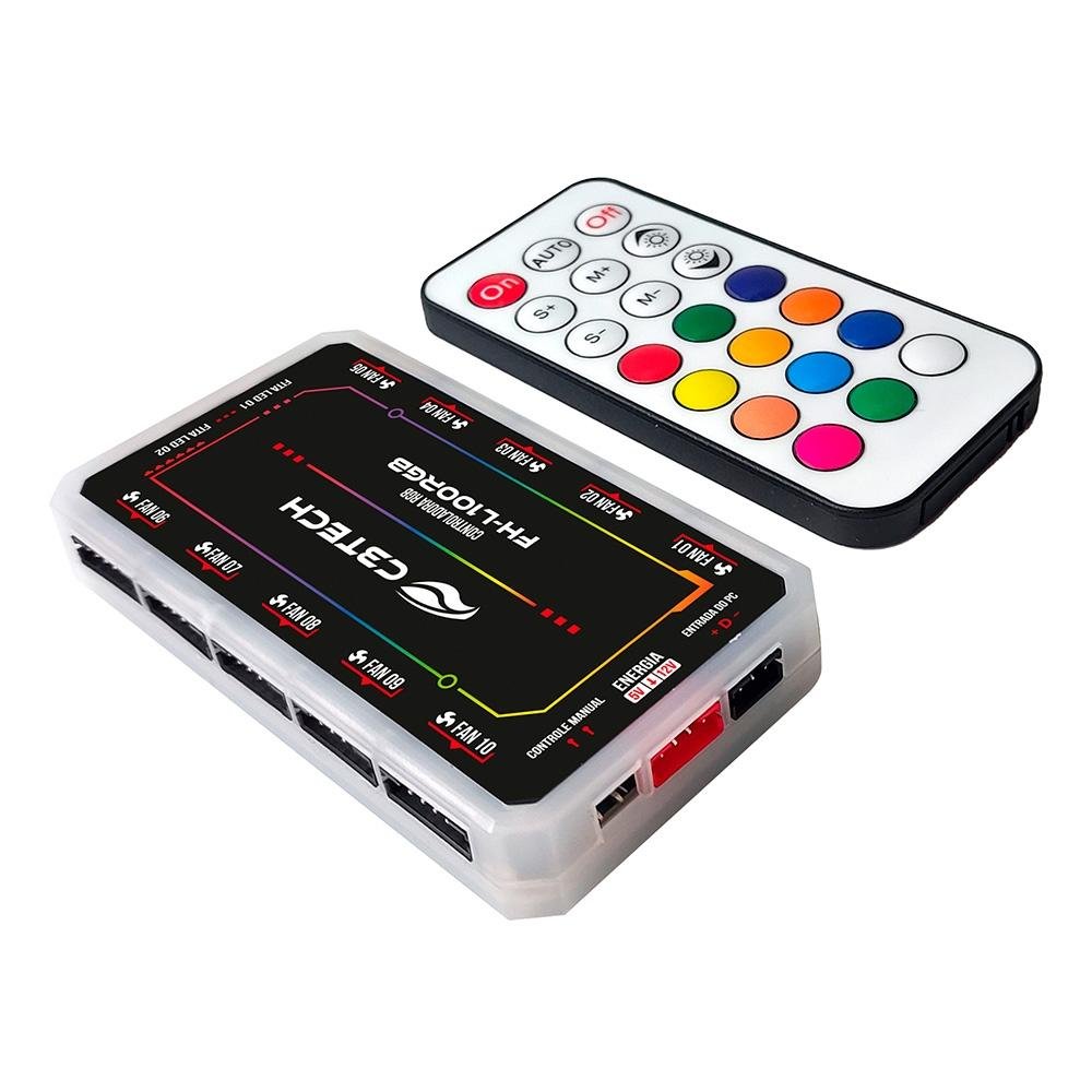 Imagem 2 de 4 do produto Controlador de Fan C3Tech, Conector ARGB, Conexão de 10 Coolers, 2 fitas Leds, Controle Remoto - FH-L100RGB