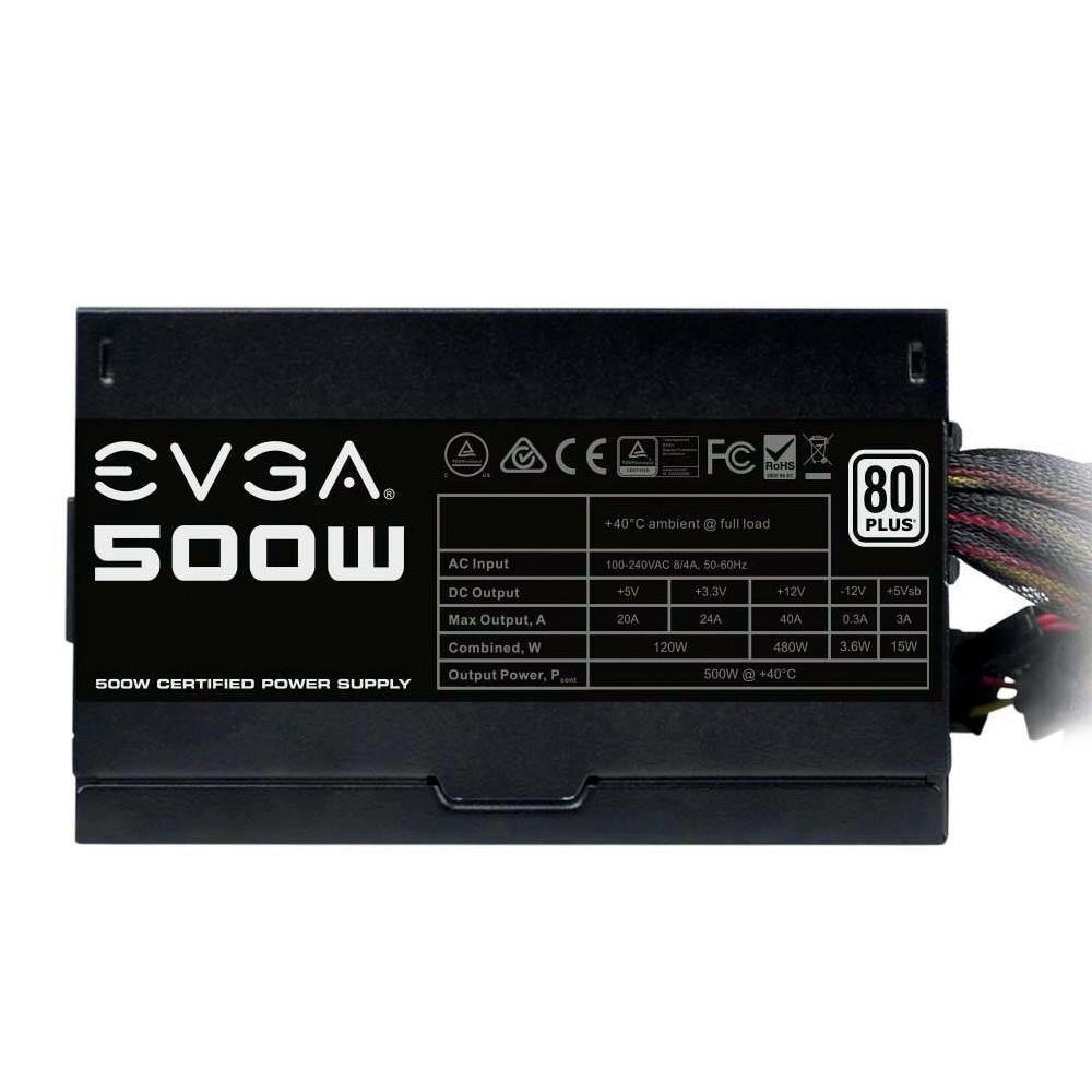 Fonte EVGA, 500W, 80 Plus White, PFC Ativo, Sem Cabo, Preto - 100-W1-0500-KR