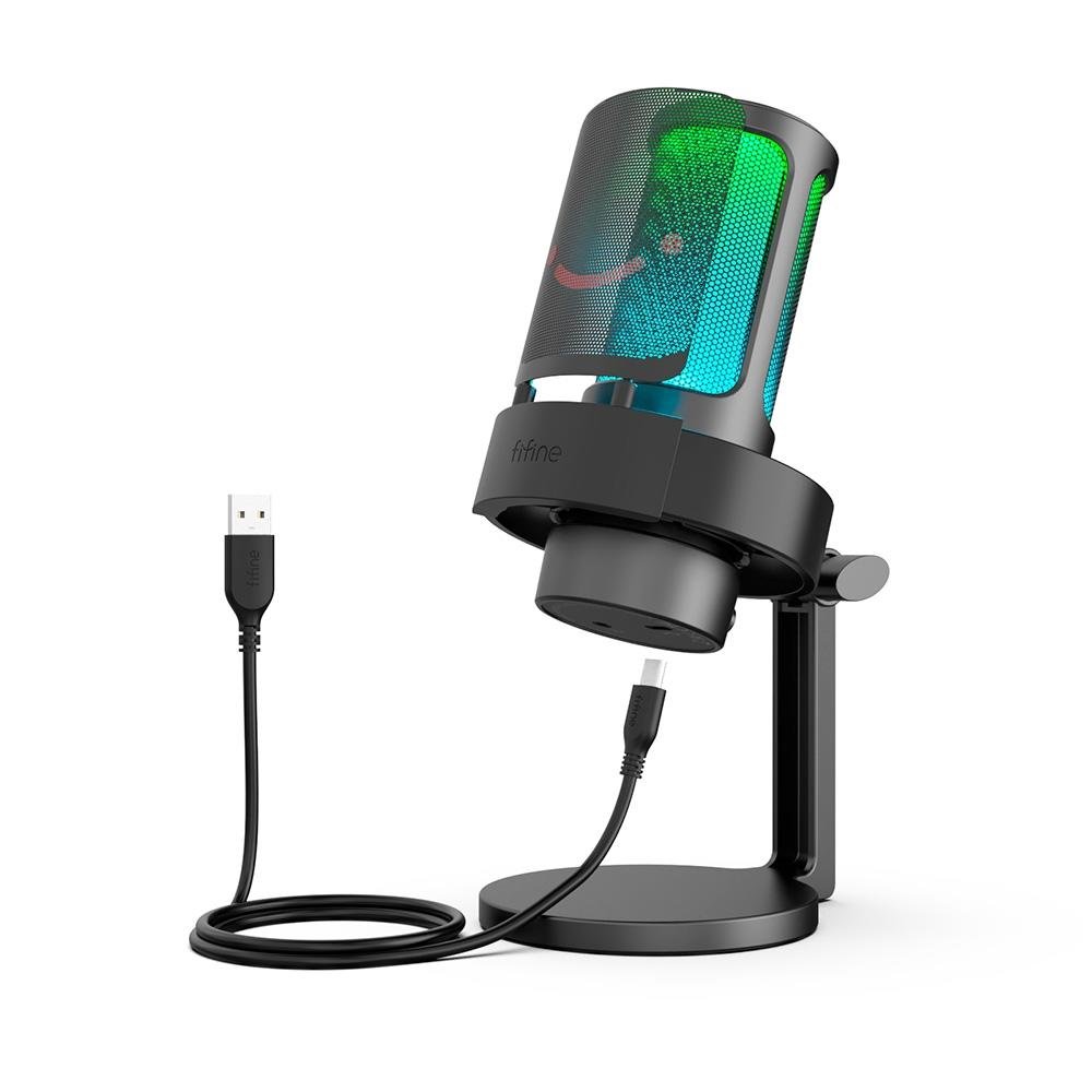 Microfone Gamer Fifine A8 Ampligame RGB, USB, PC PS4 PS5, com Suporte, Preto - A8 Microfone Gamer Fifine A8 Ampligame RGB, USB, PC PS4 PS5, com Suporte, Preto - A8