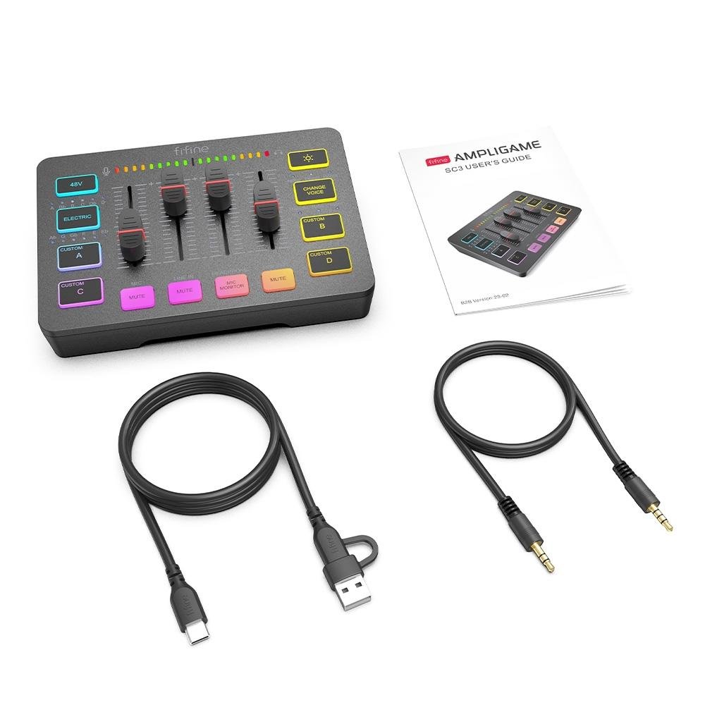 Imagem 4 de 4 do produto Mixer para Jogos Fifine Ampligame, XLR, USB, Efeito de Voz, Preto - SC3