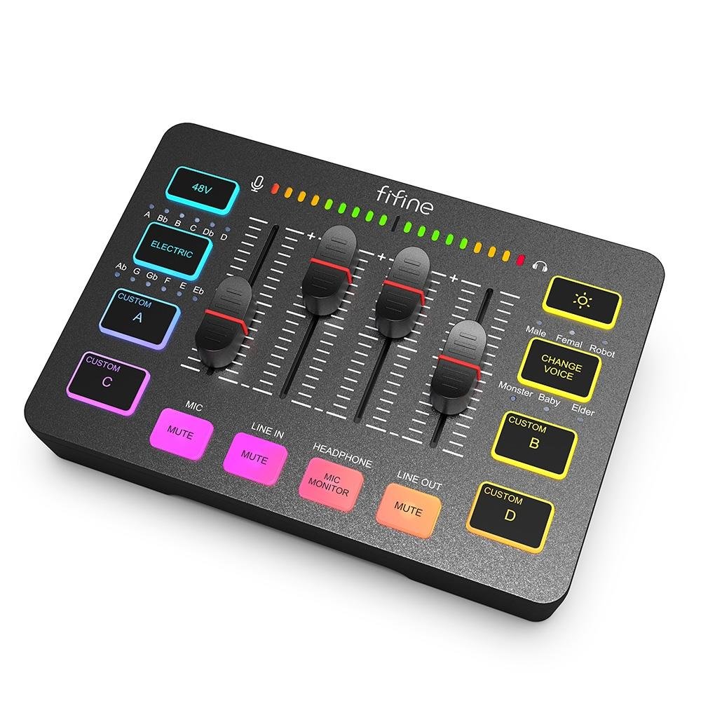 Imagem 2 de 4 do produto Mixer para Jogos Fifine Ampligame, XLR, USB, Efeito de Voz, Preto - SC3