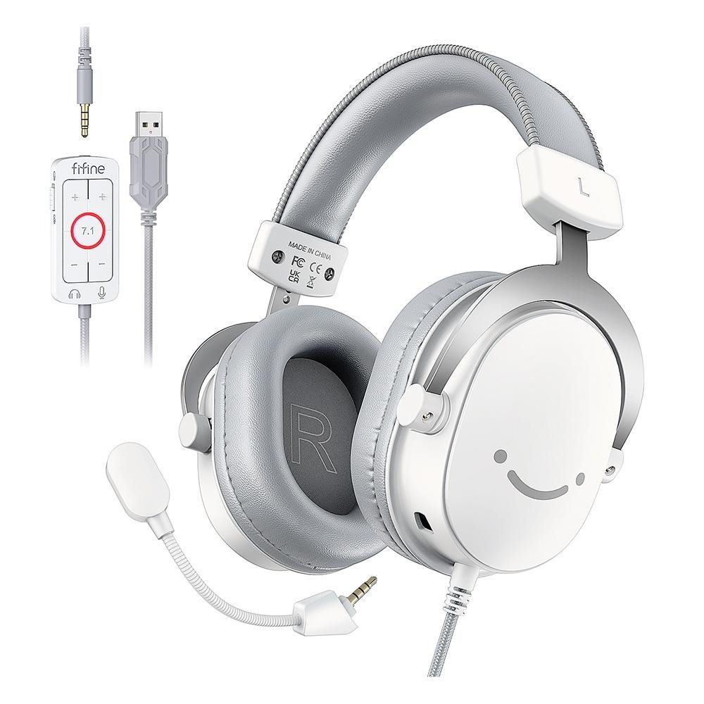 Headset Gamer Fifine H9, Som Surround 7.1, USB, Console e PC, Branco - H9W Headset Gamer Fifine H9, Som Surround 7.1, USB, Console e PC, Branco - H9W
