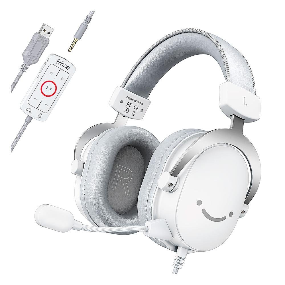 Headset Gamer Fifine H9, Som Surround 7.1, USB, Console e PC, Branco - H9W Headset Gamer Fifine H9, Som Surround 7.1, USB, Console e PC, Branco - H9W